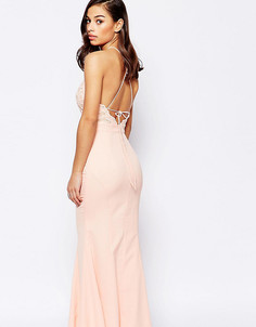 Платье с высокой горловиной, кружевом и завязкой сзади Jarlo Petite - Розовый