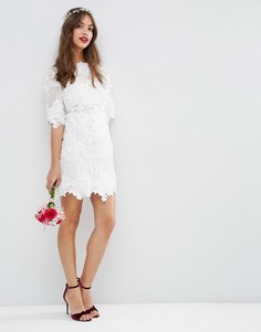Кружевное цельнокройное платье мини с вышивкой ASOS BRIDAL - Белый