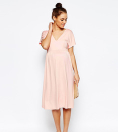 Платье миди для беременных с рукавом-бабочкой ASOS Maternity - Розовый