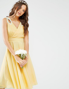Платье миди для выпускного с декорированными плечиками TFNC Tall WEDDING - Желтый