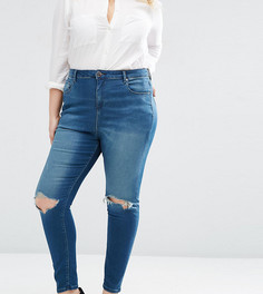 Джинсы скинни с завышенной талией и рваной отделкой ASOS CURVE Ridley - Синий