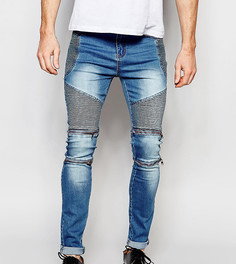 Синие выбеленные джинсы скинни в байкерском стиле с молниями Liquor N Poker - Синий