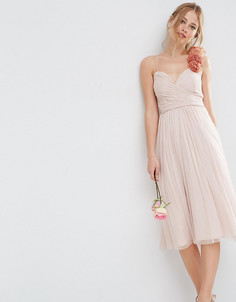 Платье миди со сборками и цветочной отделкой на плече ASOS TALL WEDDING - Розовый