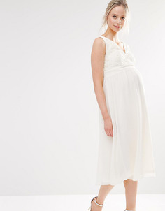 Короткое приталенное платье из кружева для беременных Little Mistress Maternity - Кремовый