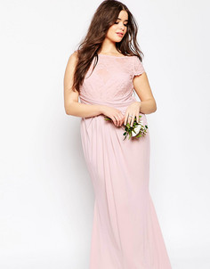 Плиссированное платье макси с кружевным топом ASOS CURVE WEDDING - Розовый
