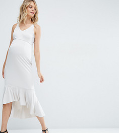 Платье миди для беременных с рюшами по краю ASOS Maternity - Серый