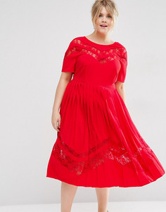 Платье миди со складками и кружевными вставками ASOS CURVE Premium - Красный