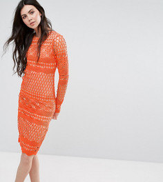 Кружевное платье миди с длинными рукавами True Decadence Tall - Оранжевый