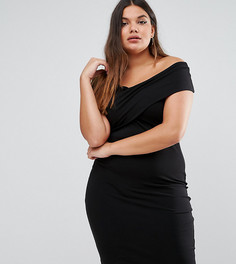 Облегающее платье‑футляр миди с асимметричной горловиной ASOS CURVE - Черный