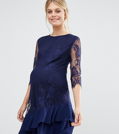 Кружевное цельнокройное платье для беременных Little Mistress Maternity - Темно-синий