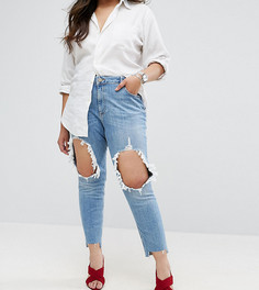 Джинсы бойфренда с рваной отделкой и асимметричными краями ASOS CURVE KIMMI - Синий