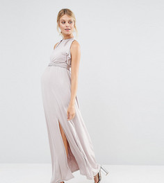 Платье макси с оборкой для беременных Little Mistress Maternity - Бежевый