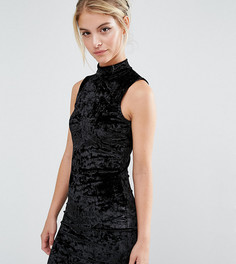 Бархатное облегающее платье с высокой горловиной Miss Selfridge Petite - Черный