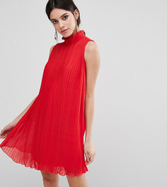 Свободное платье без рукавов с высокой горловиной и складками ASOS PETITE - Красный