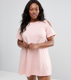 Свободное платье размера плюс с вырезами на плечах NVME - Розовый