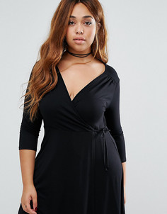 Короткое приталенное платье с запахом и рукавами 3/4 ASOS CURVE - Черный