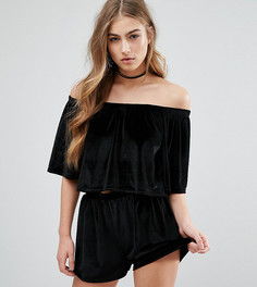 Бархатный топ с вырезом лодочкой Missguided - Черный