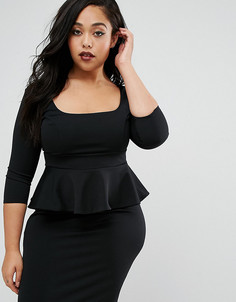 Платье-футляр с баской Goddiva Plus - Черный