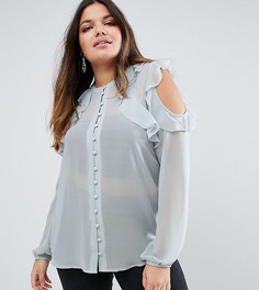 Блузка с оборками и вырезами на плечах ASOS CURVE - Синий