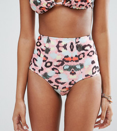Плавки бикини с завышенной талией и звериным принтом ASOS FULLER BUST - Мульти