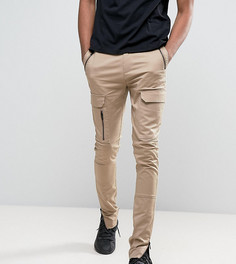 Супероблегающие брюки песочного цвета с карманами карго на молнии ASOS TALL - Светло-серый