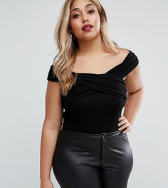 Боди с открытыми плечами и запахом спереди ASOS CURVE - Черный