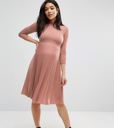 Платье миди с высокой горловиной и плиссированной юбкой ASOS Maternity - Розовый