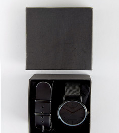 Черные часы со сменным кожаным и сетчатым ремешком в подарочном наборе Reclaimed Vintage эксклюзивно для ASOS - Черный
