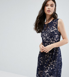 Короткое приталенное платье с кружевной накладкой Yumi Petite - Темно-синий