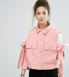 Куртка с открытыми плечами и бантами ASOS PETITE - Розовый