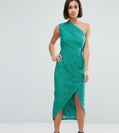 Кружевное платье-футляр миди на одно плечо ASOS PETITE - Синий