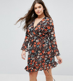 Чайное платье с оборкой и цветочным принтом Alice & You - Мульти