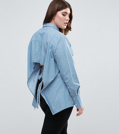 Рубашка в полоску с широкими манжетами и открытой спиной ASOS CURVE - Синий