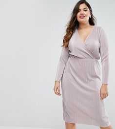 Плиссированное платье миди с запахом ASOS CURVE - Бежевый
