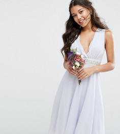 Платье миди с глубоким вырезом и отделкой TFNC WEDDING - Синий
