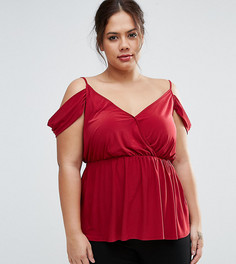 Топ на бретельках с запахом и открытыми плечами ASOS CURVE - Красный
