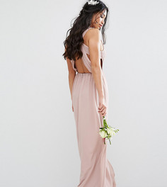 Платье макси с плиссировкой и открытой спиной TFNC Petite Wedding - Розовый