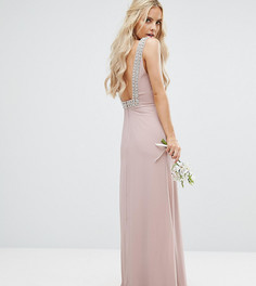 Платье макси с открытой спиной и отделкой TFNC Petite Wedding - Розовый