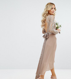 Кружевное платье миди с бантом сзади TFNC Petite Wedding - Розовый
