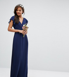Платье макси с V-образным вырезом и рукавами рюшами TFNC Tall Wedding - Темно-синий