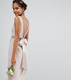 Платье миди с запахом и бантом сзади TFNC Tall Wedding - Розовый