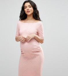 Кружевное платье с открытыми плечами и укороченными рукавами ASOS Maternity - Розовый