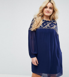 Цельнокройное платье с цветочной вышивкой Little Mistress Plus - Темно-синий