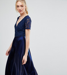 Платье миди для выпускного с кружевным топом и запахом True Decadence Tall - Темно-синий