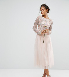 Комбинируемая пышная юбка миди из тюля с атласным поясом и бантом сзади Maya Tall - Розовый