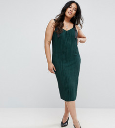 Плиссированное платье миди с бретелями из корсажной ленты ASOS CURVE - Зеленый