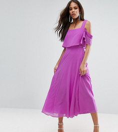 Платье миди с открытыми плечами и рукавами клеш ASOS TALL - Фиолетовый