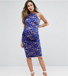 Кружевное платье миди с высоким воротом ASOS Maternity - Синий