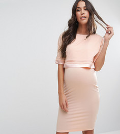 Двухслойное платье с атласной отделкой ASOS Maternity NURSING - Розовый