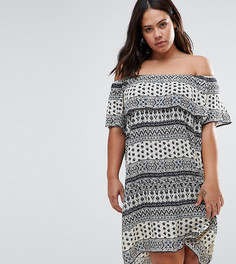 Платье с открытыми плечами и оборками Diya Plus - Синий